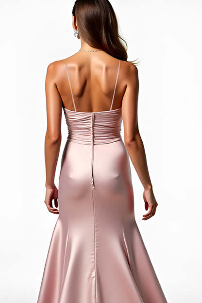 Dusty Rose Mermaid Spaghetti Straps Long Prom Dress with Slit