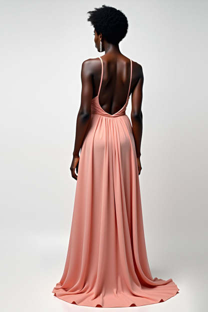 Blush Pink Halter A Line Chiffon Pleated Long Formal Dress