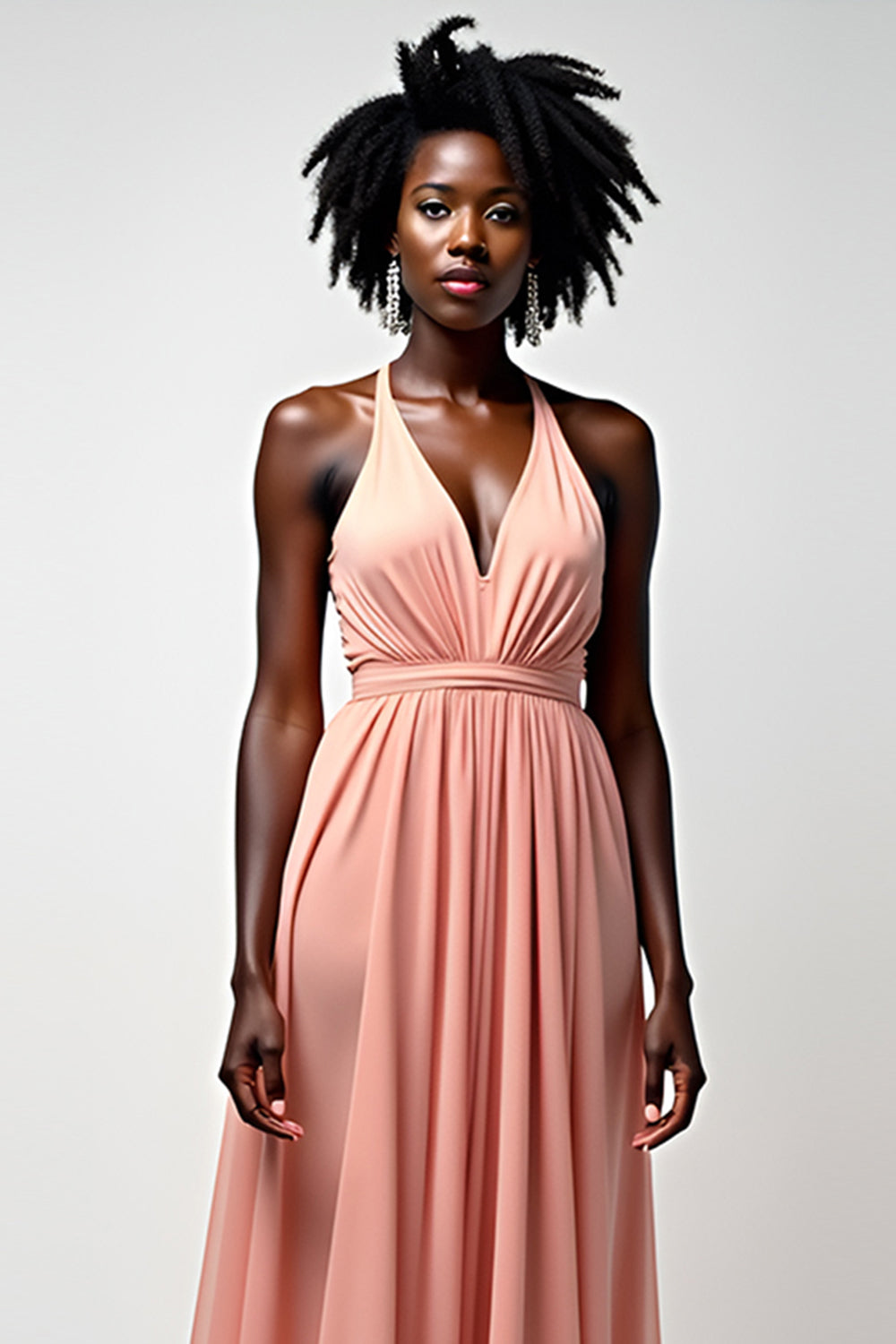 Blush Pink Halter A Line Chiffon Pleated Long Formal Dress