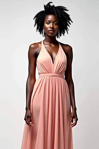 Blush Pink Halter A Line Chiffon Pleated Long Formal Dress