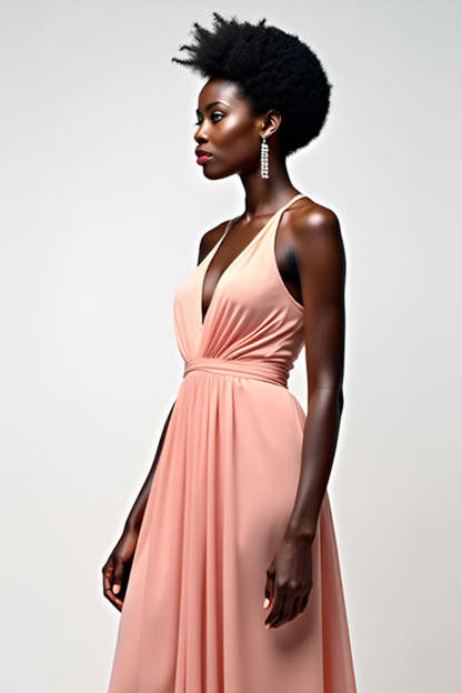 Blush Pink Halter A Line Chiffon Pleated Long Formal Dress