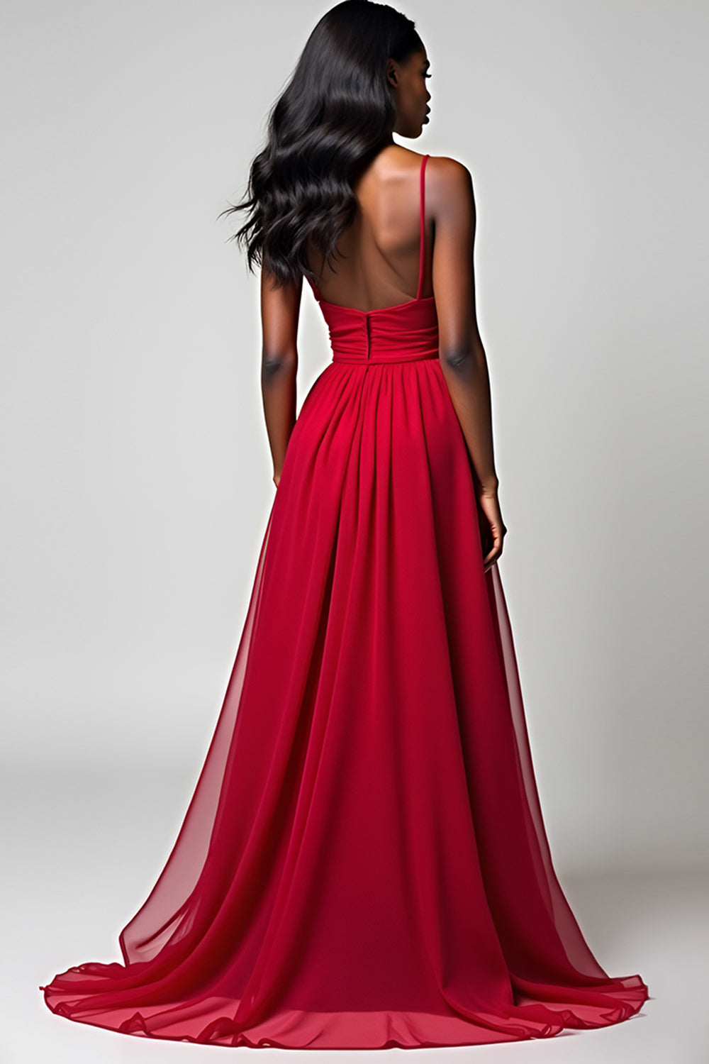 Red Spaghetti Straps A Line Floor Length Formal Dress
