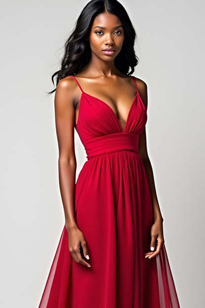 Red Spaghetti Straps A Line Floor Length Formal Dress
