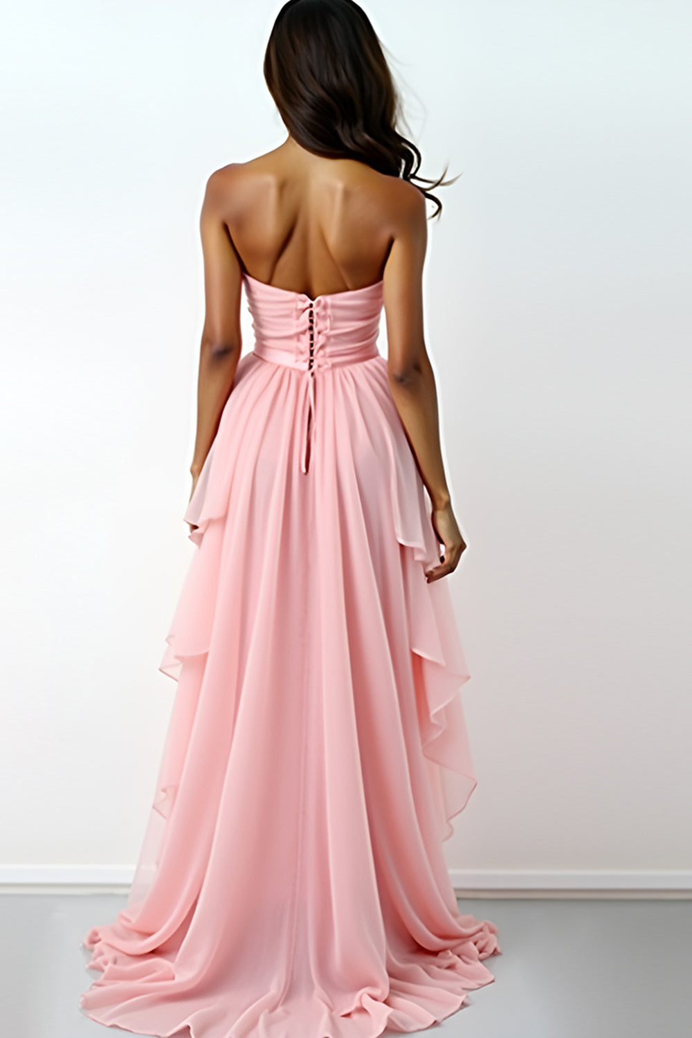 Blush Pink Sweetheart A Line High-Low Formal Dress with Ruffles