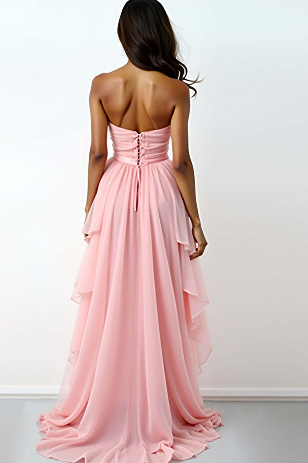 Blush Pink Sweetheart A Line High-Low Formal Dress with Ruffles