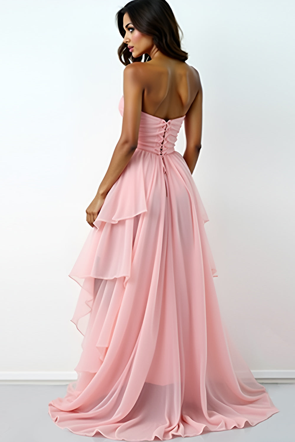 Blush Pink Sweetheart A Line High-Low Formal Dress with Ruffles