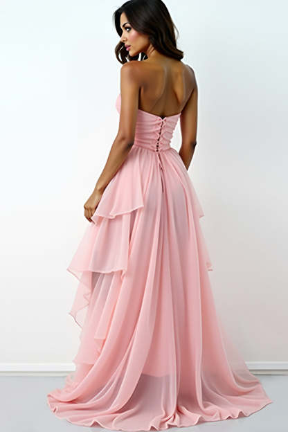 Blush Pink Sweetheart A Line High-Low Formal Dress with Ruffles