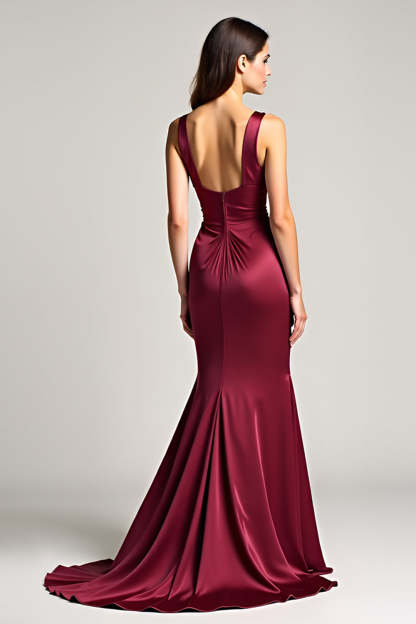 Elegant Burgundy Sheath Ruched Sweep Train Formal Dress