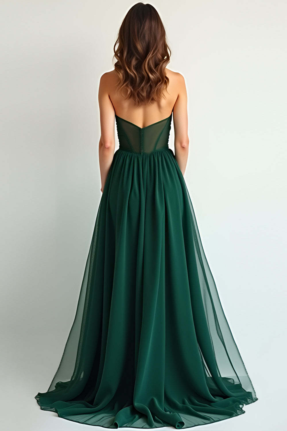 Dark Green Sweetheart A Line Chiffon Floor Length Bridesmaid Dress with Slit