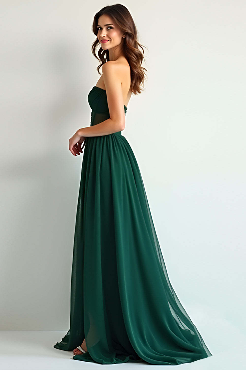 Dark Green Sweetheart A Line Chiffon Floor Length Bridesmaid Dress with Slit
