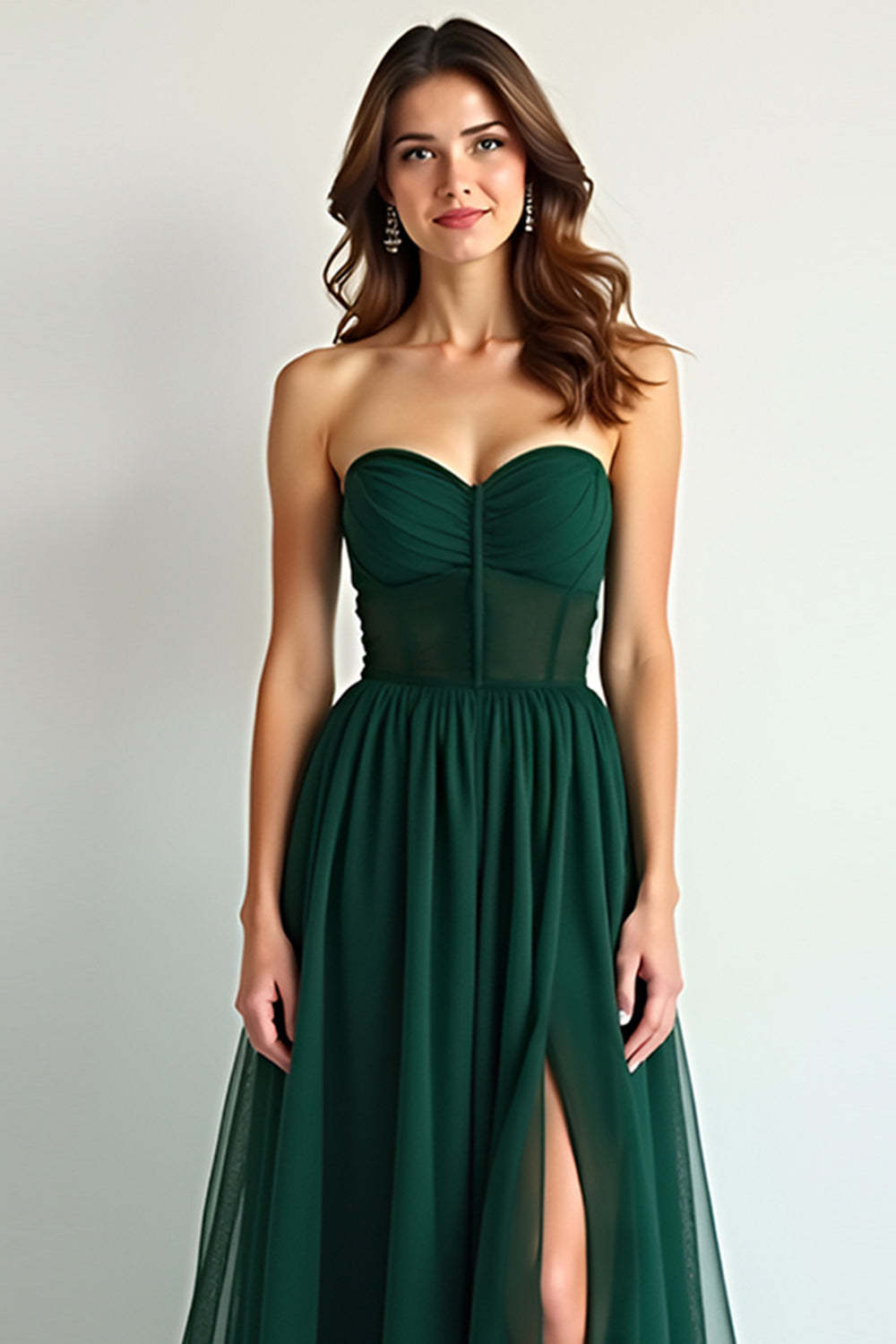 Dark Green Sweetheart A Line Chiffon Floor Length Bridesmaid Dress with Slit