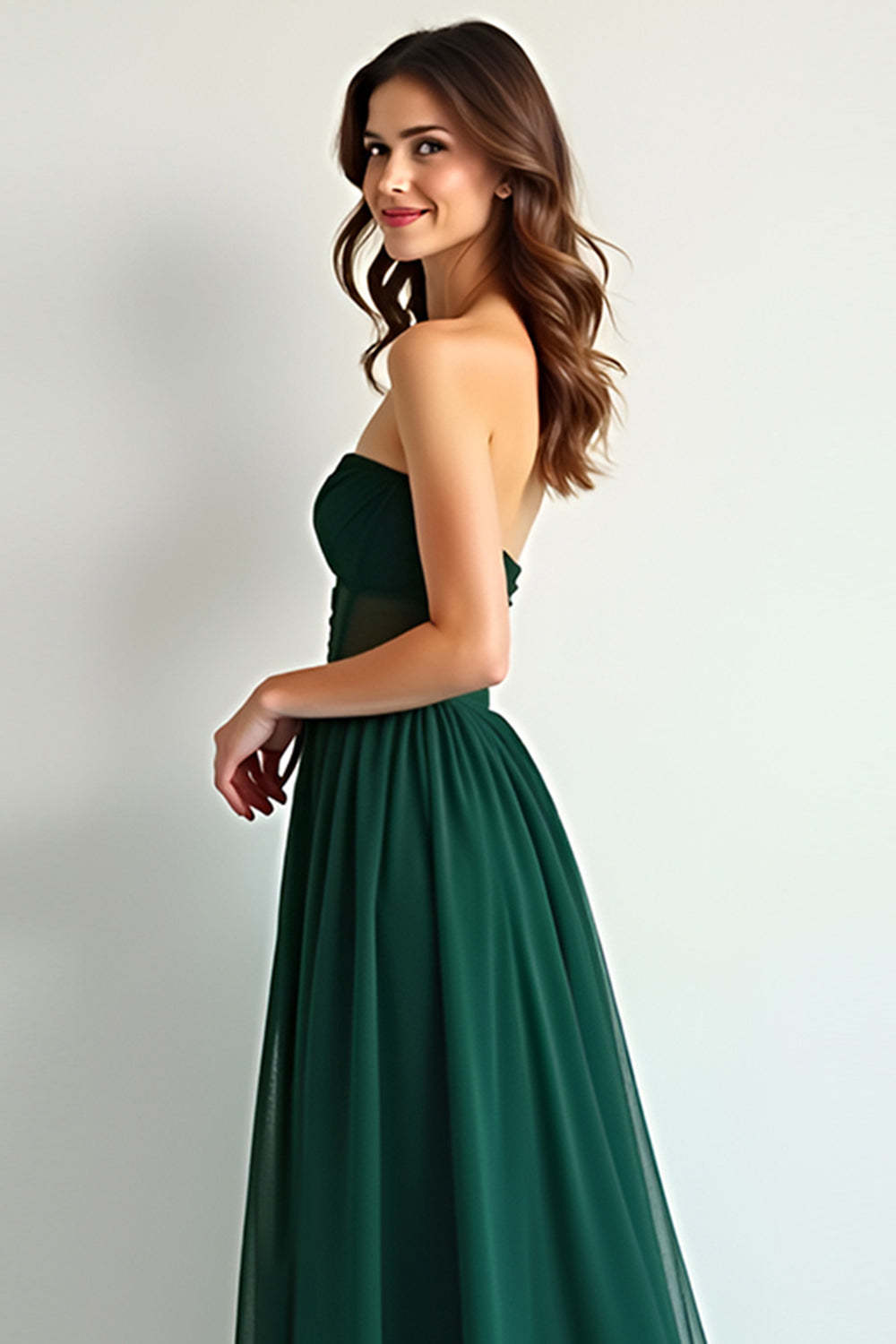 Dark Green Sweetheart A Line Chiffon Floor Length Bridesmaid Dress with Slit