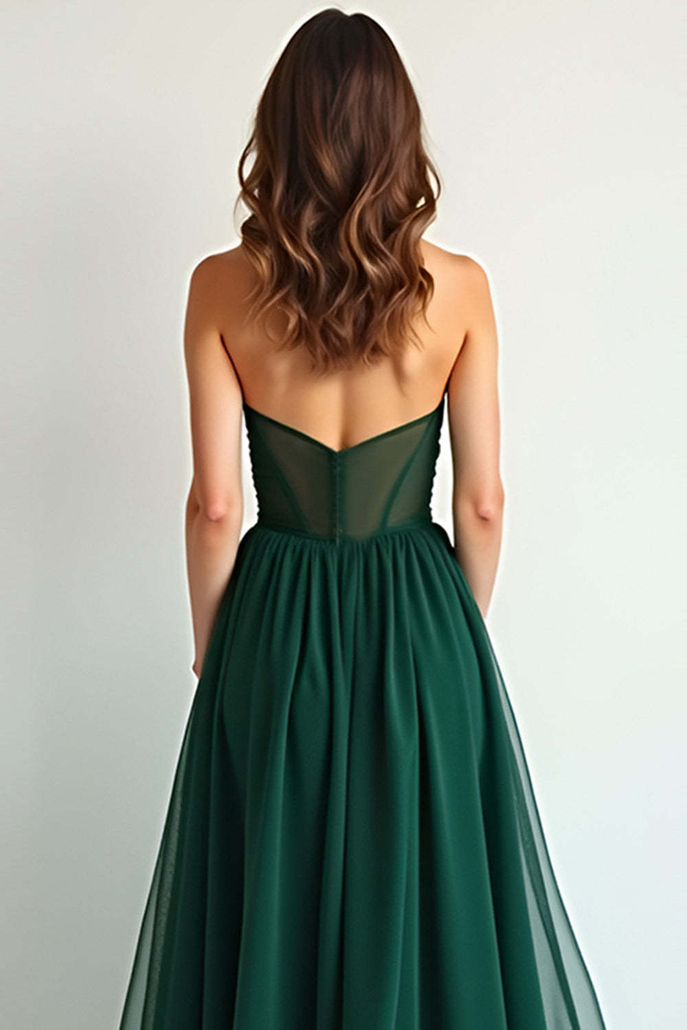 Dark Green Sweetheart A Line Chiffon Floor Length Bridesmaid Dress with Slit