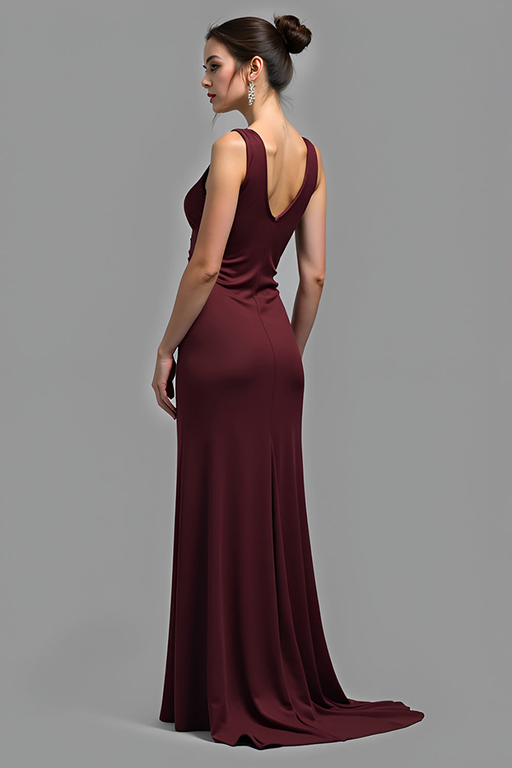 Cabernet V-Neck Sheath Satin Floor Length Formal Dress