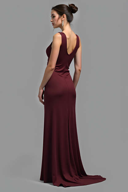 Cabernet V-Neck Sheath Satin Floor Length Formal Dress
