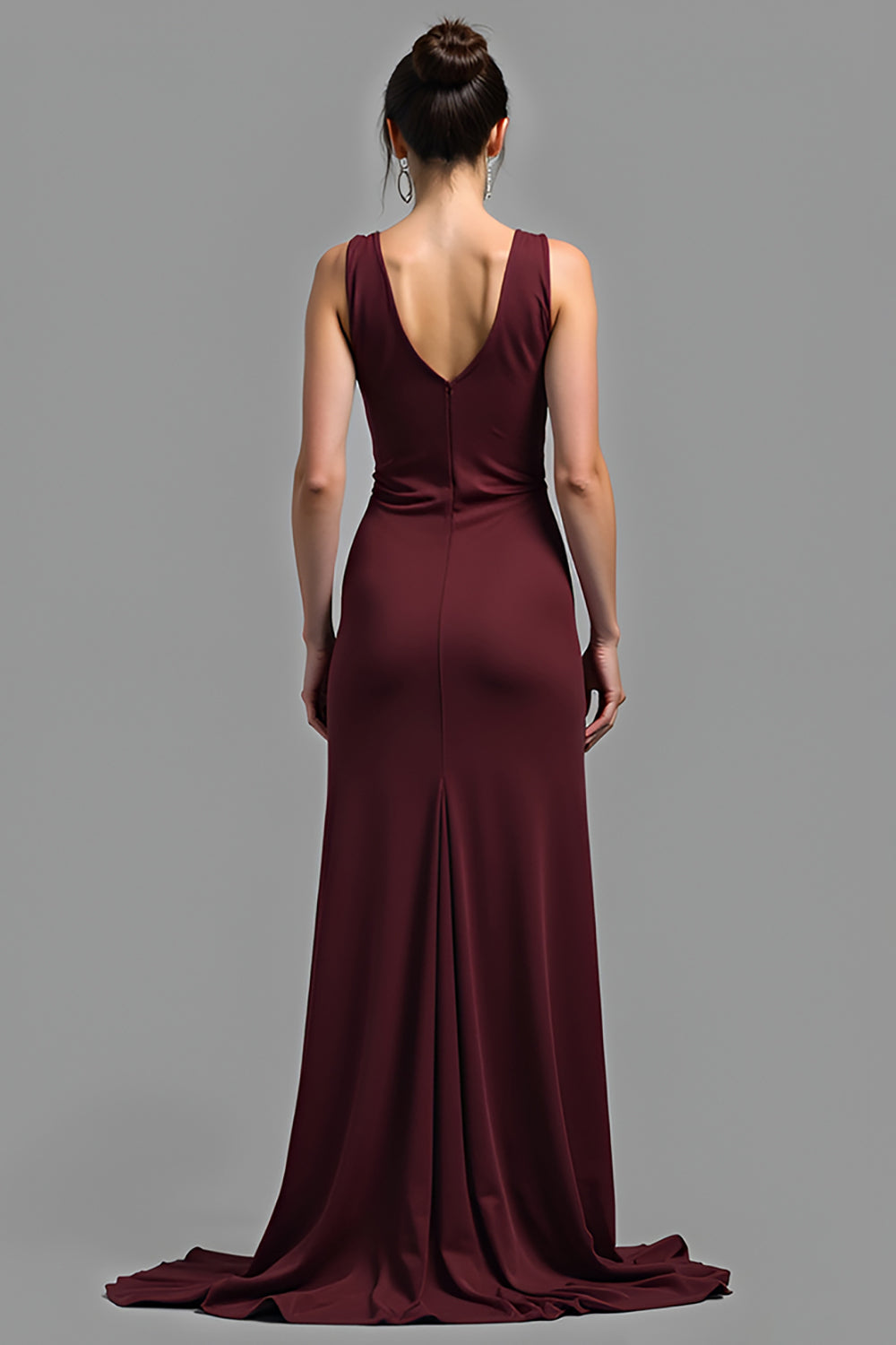 Cabernet V-Neck Sheath Satin Floor Length Formal Dress