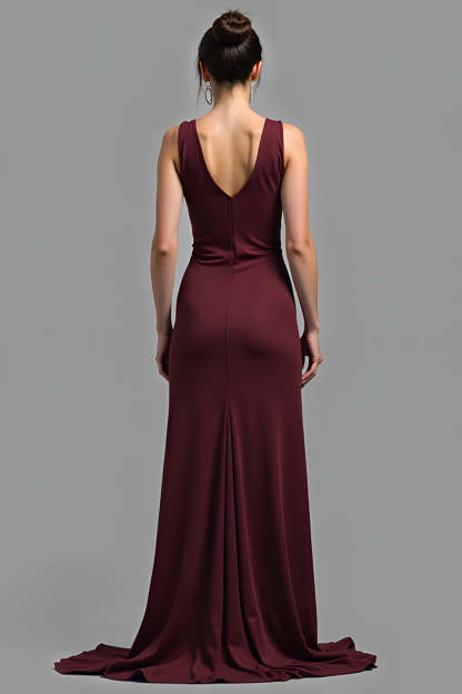 Cabernet V-Neck Sheath Satin Floor Length Formal Dress