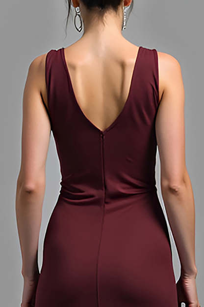 Cabernet V-Neck Sheath Satin Floor Length Formal Dress