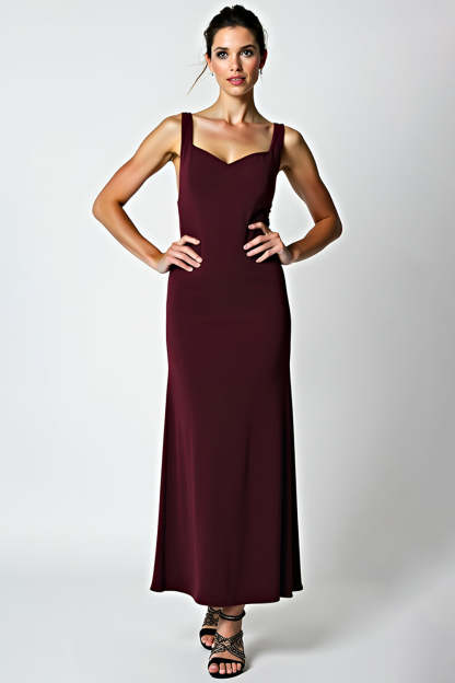 Leely Women Cabernet Sheath Satin Bridesmaid Dress Tea Length Backless Formal Dress