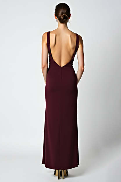 Cabernet Sheath Backless Tea Length Bridesmaid Dress