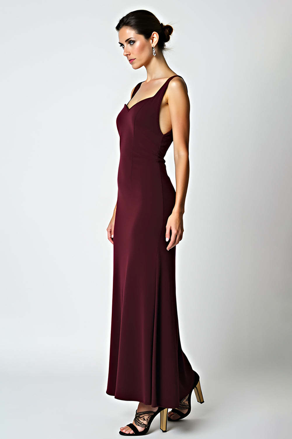 Cabernet Sheath Backless Tea Length Bridesmaid Dress