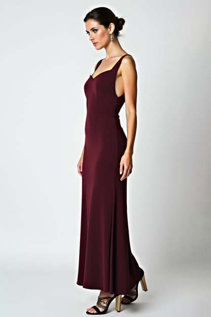 Cabernet Sheath Backless Tea Length Bridesmaid Dress