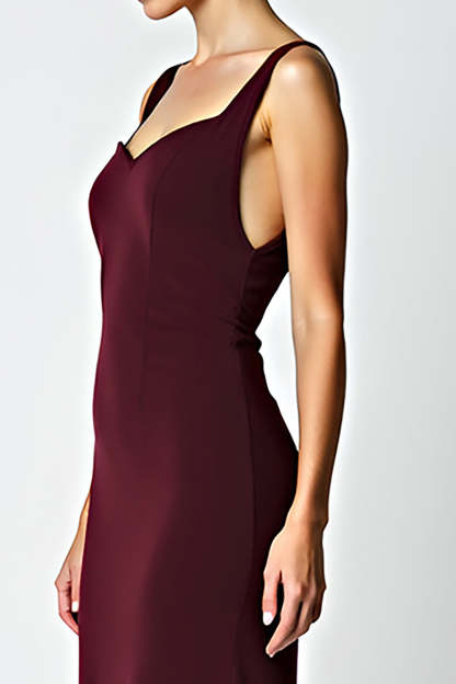 Cabernet Sheath Backless Tea Length Bridesmaid Dress