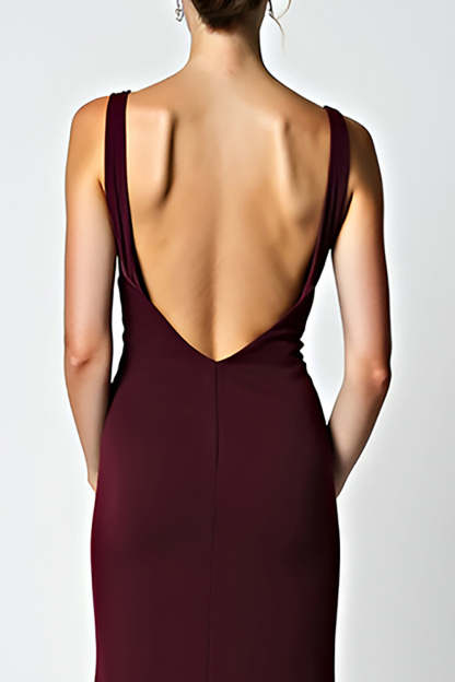 Cabernet Sheath Backless Tea Length Bridesmaid Dress