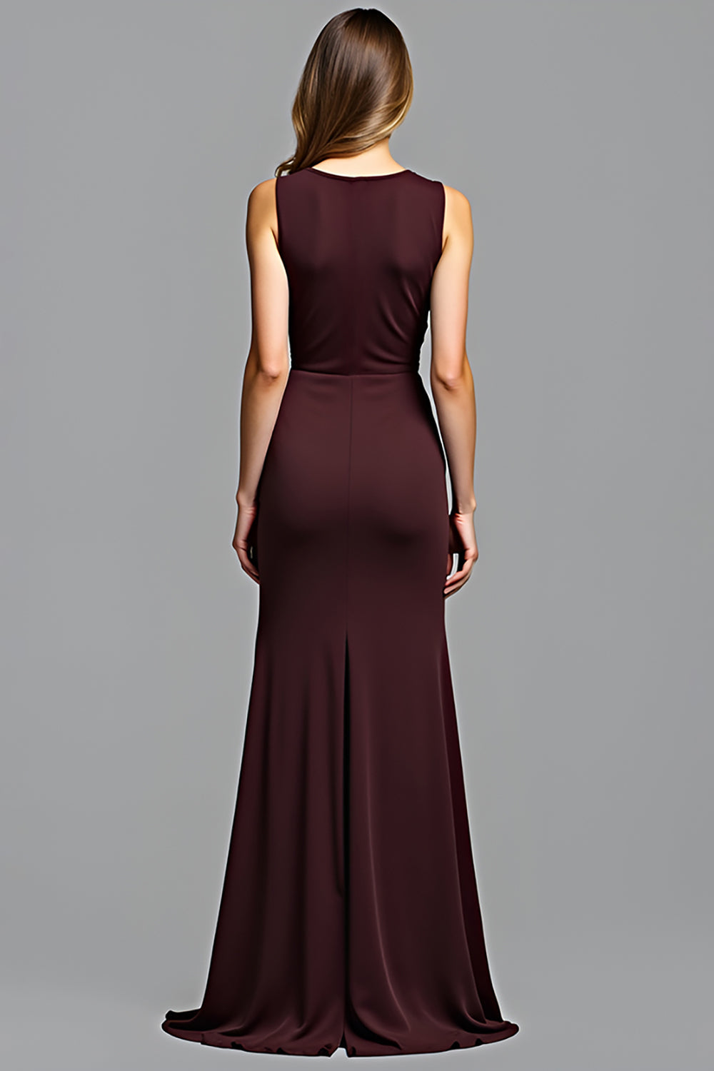 Cabernet Sheath V-Neck Sleeveless Ruched Floor Length Formal Dress