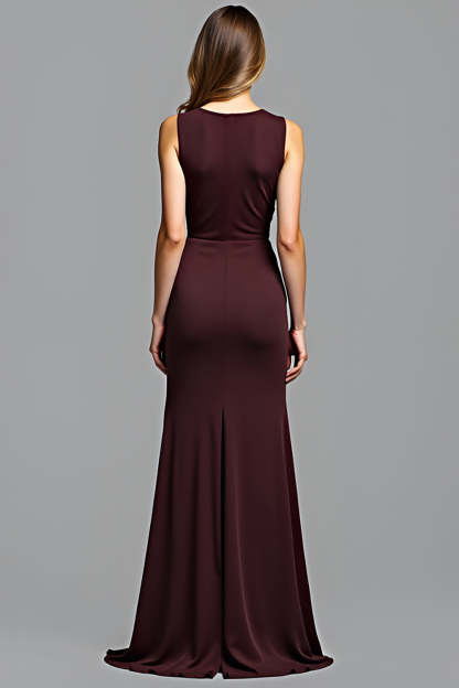 Cabernet Sheath V-Neck Sleeveless Ruched Floor Length Formal Dress