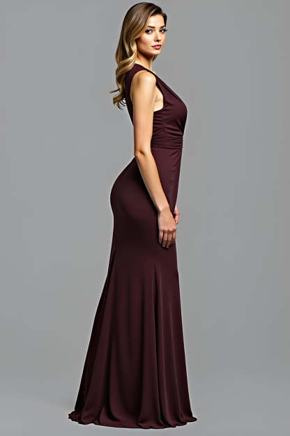 Cabernet Sheath V-Neck Sleeveless Ruched Floor Length Formal Dress