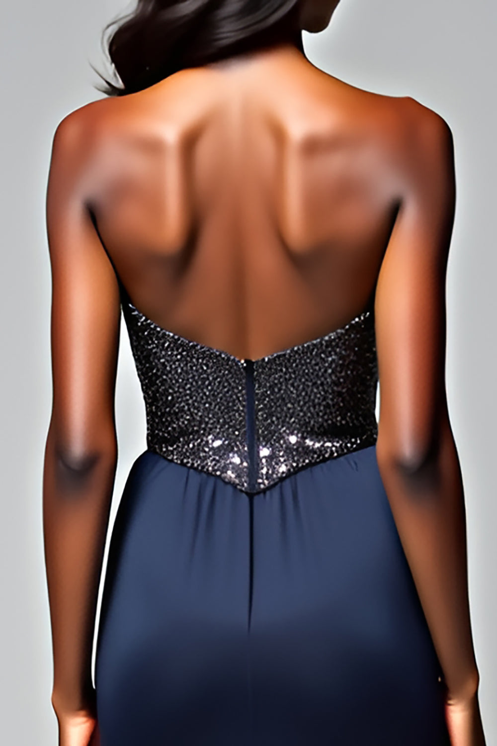 Navy Corset Mermaid Ruffled Formal Dress with Seuqins