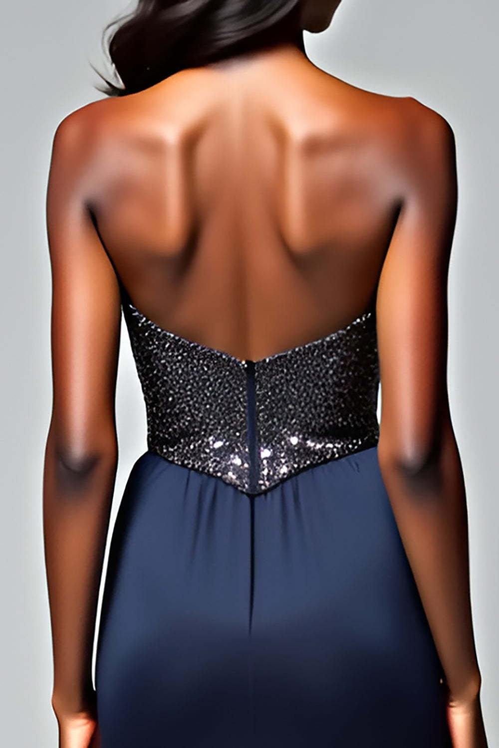 Navy Corset Mermaid Ruffled Formal Dress with Seuqins