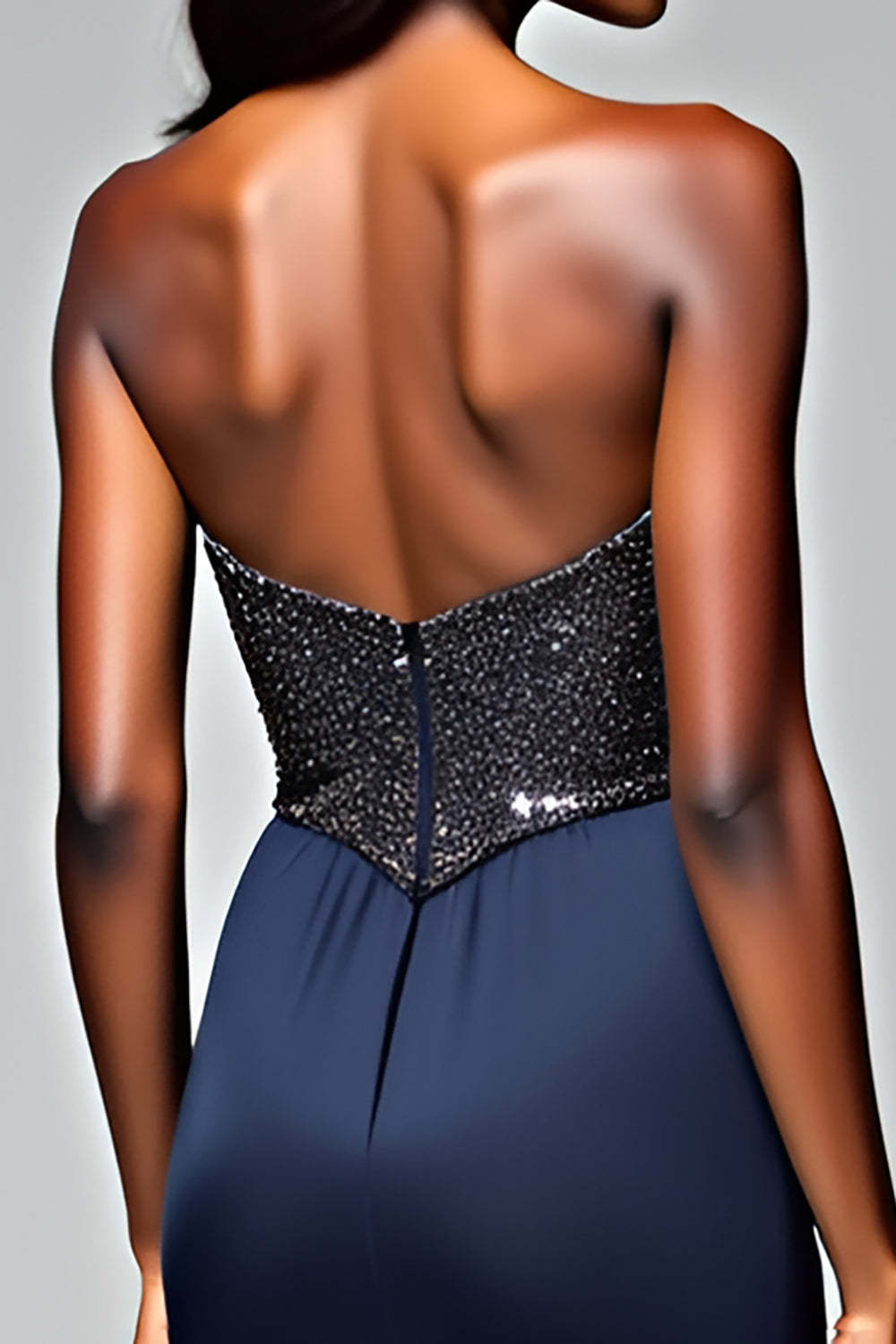 Navy Corset Mermaid Ruffled Formal Dress with Seuqins