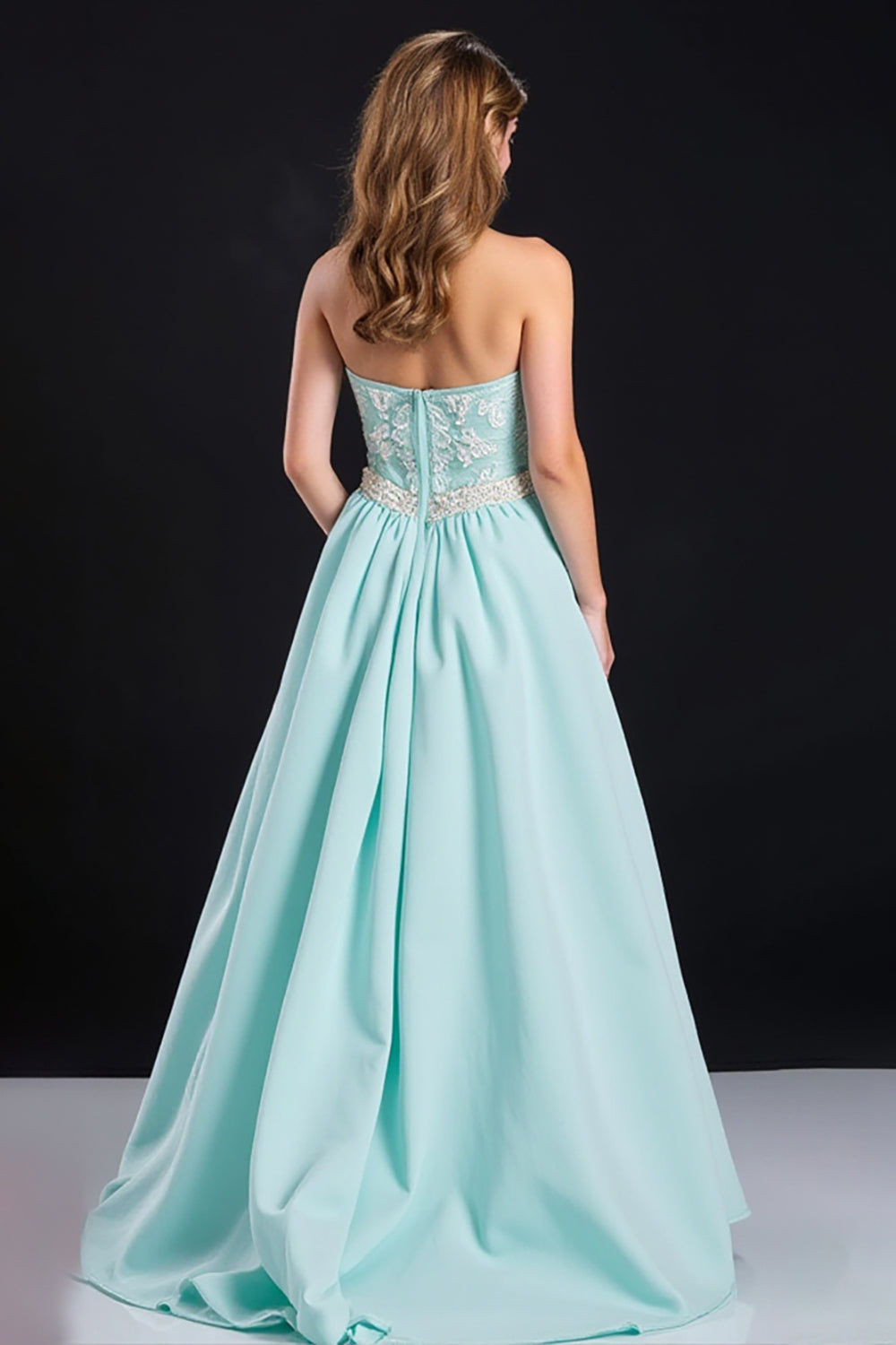 Mint Spaghetti Straps Corset A-Line Prom Dress with Lace