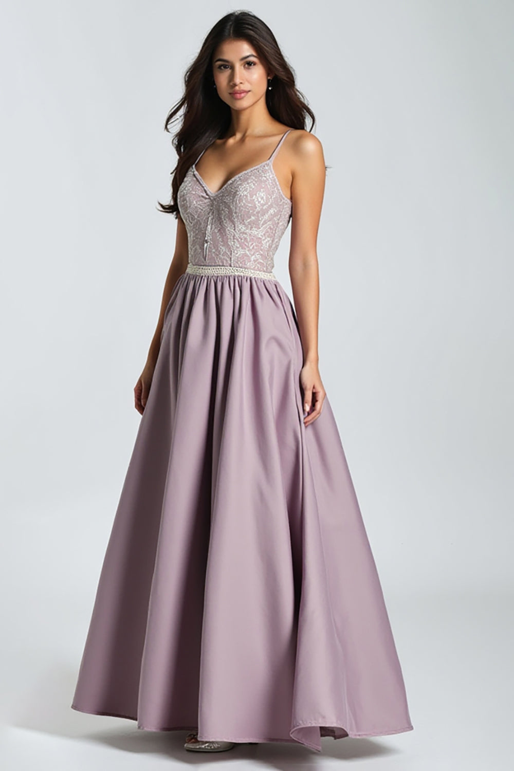 Leely Women Purple High Waist A-Line Prom Dress Spaghetti Straps Maxi Gala Dress