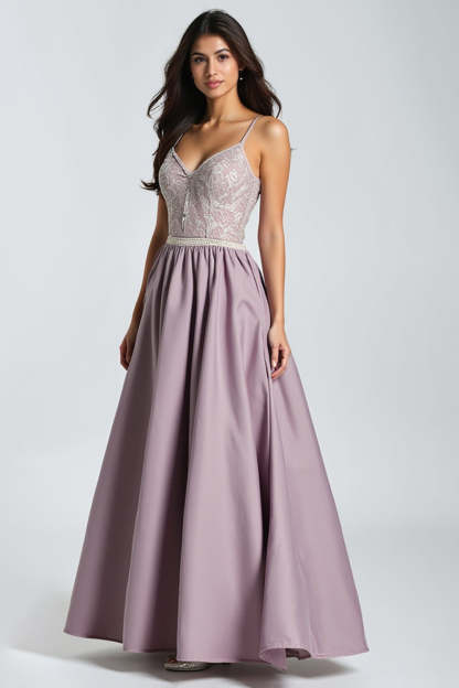 Leely Women Purple High Waist A-Line Prom Dress Spaghetti Straps Maxi Gala Dress
