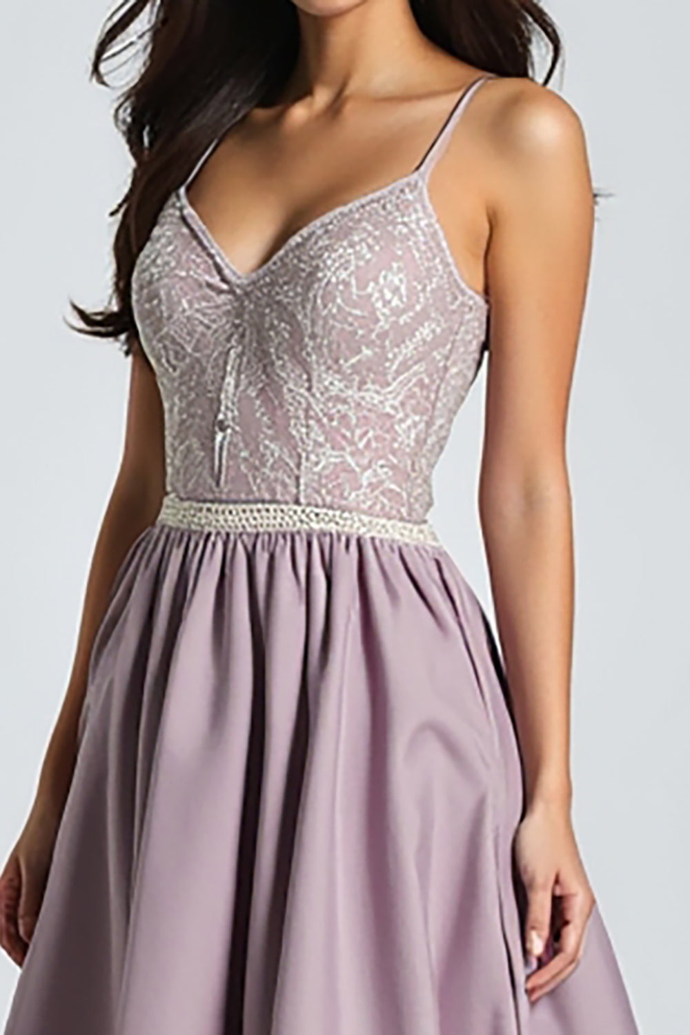 Purple Spaghetti Straps High Waist A-Line Prom Dress
