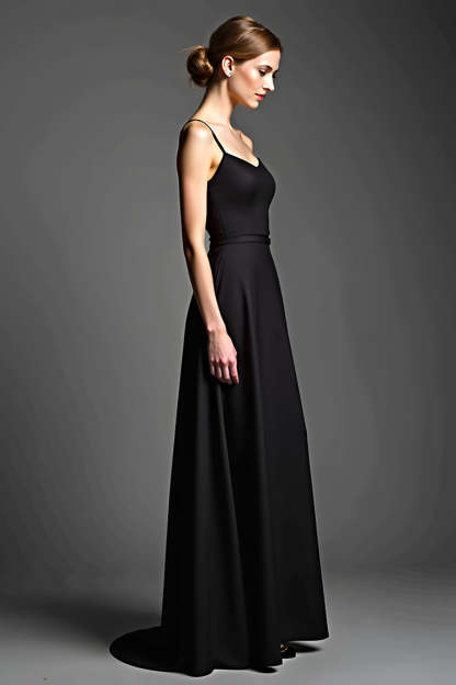 Leely Women Black Spaghetti Straps A Line Formal Dress Empire Waist Floor Length Wedding Guest Dress