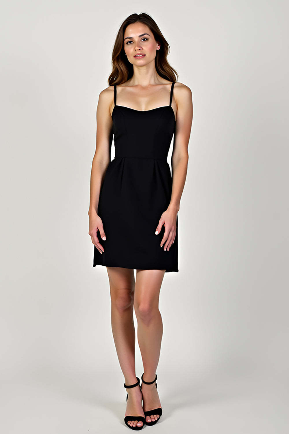 Leely Women Cute Black A Line Graduation Dress Spaghetti Straps Short Little Black Dress