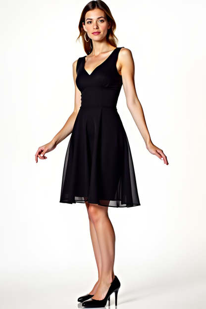 Leely Women Black V Neck A Line Graduation Dress Flowy Short Little Black Dress