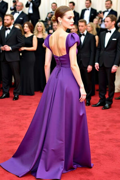 A Line Purple V Neck Satin Long Red Carpet Dress