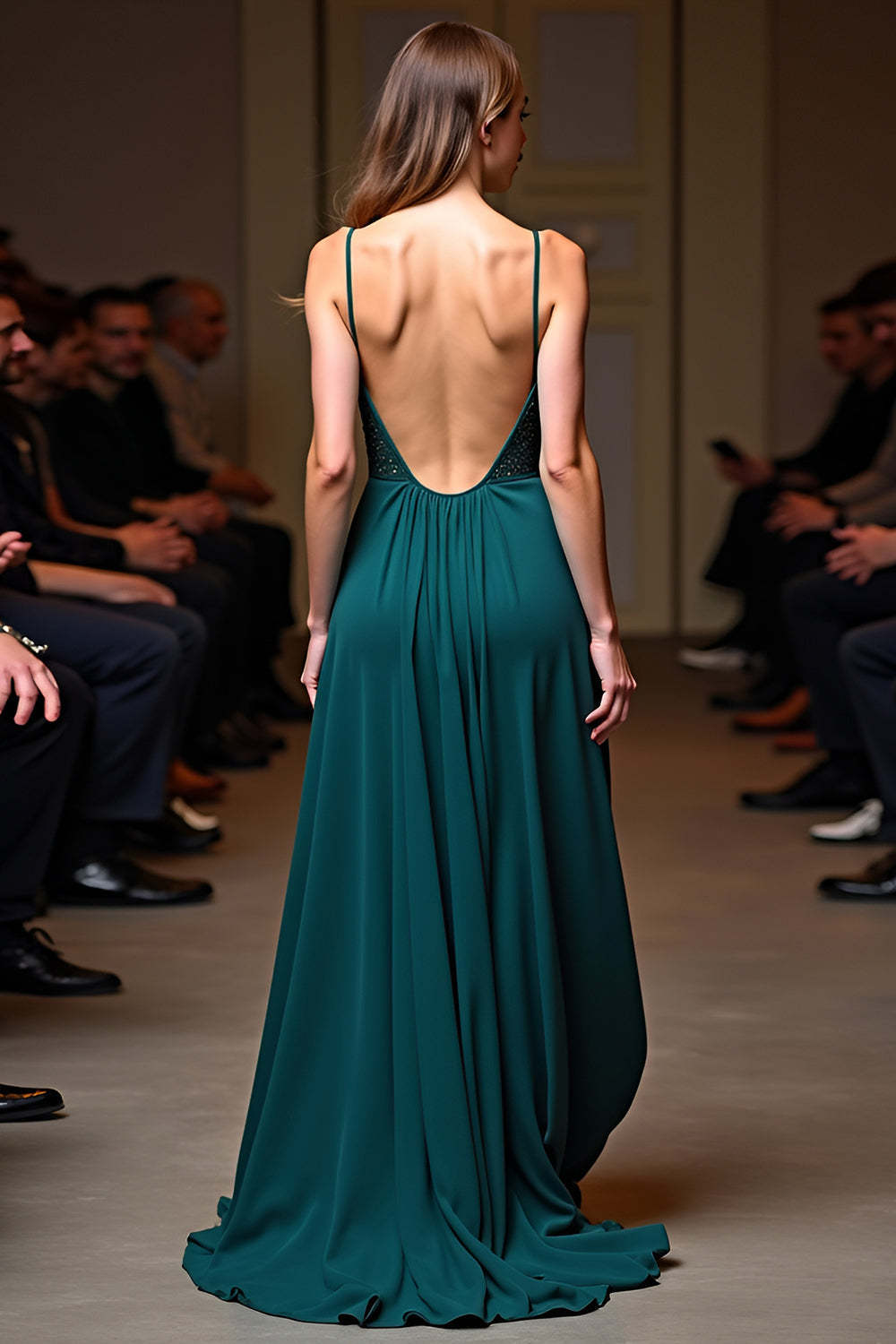 Peacock A Line V Neck Backless Long Red Carpet Dress