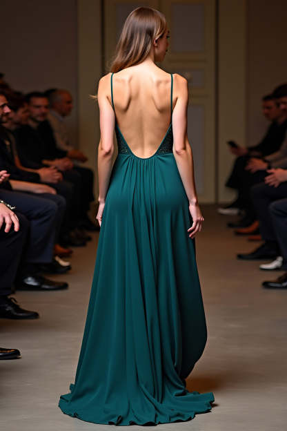 Peacock A Line V Neck Backless Long Red Carpet Dress