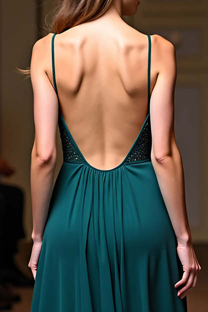 Peacock A Line V Neck Backless Long Red Carpet Dress