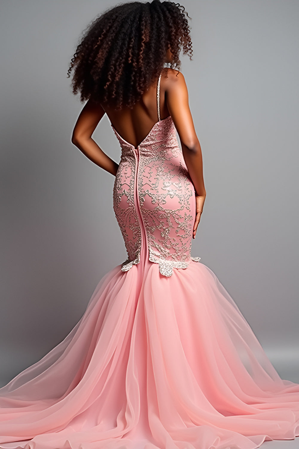 Blush Pink Mermaid Spaghetti Straps Appliqued Long Prom Dress
