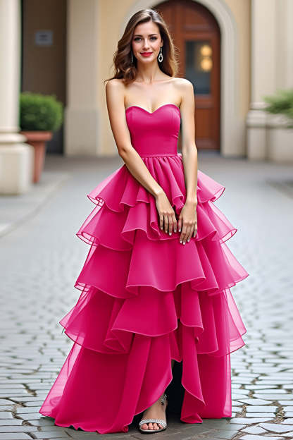 Dark Green Tiered Strapless Sweetheart A Line Long Prom Dress
