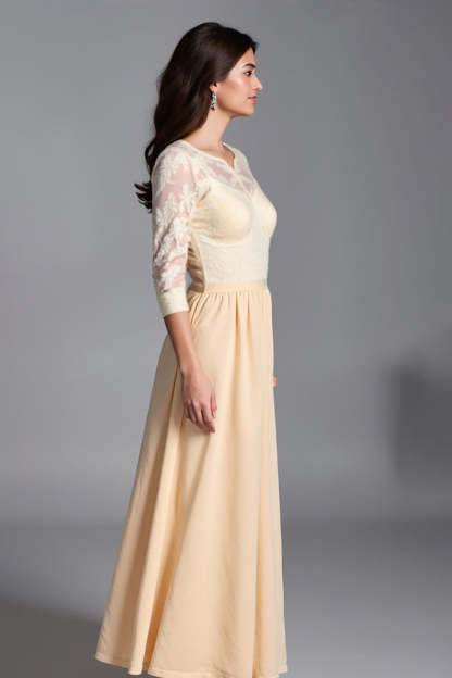 Champagne Half Sleeve Embroidered A Line Mother of the Bride Dress
