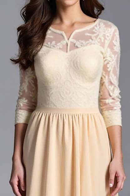Champagne Half Sleeve Embroidered A Line Mother of the Bride Dress