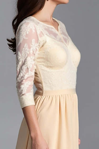 Champagne Half Sleeve Embroidered A Line Mother of the Bride Dress